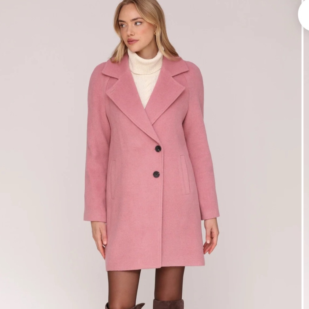 Avec Les Filles Pink Wool Blend Notch Collar Coat